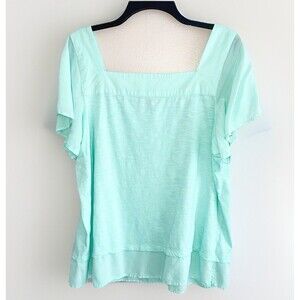 Vince Camuto Knit Top Plus Size 2X Flutter Short Sleeve Square Neck Pastel Green